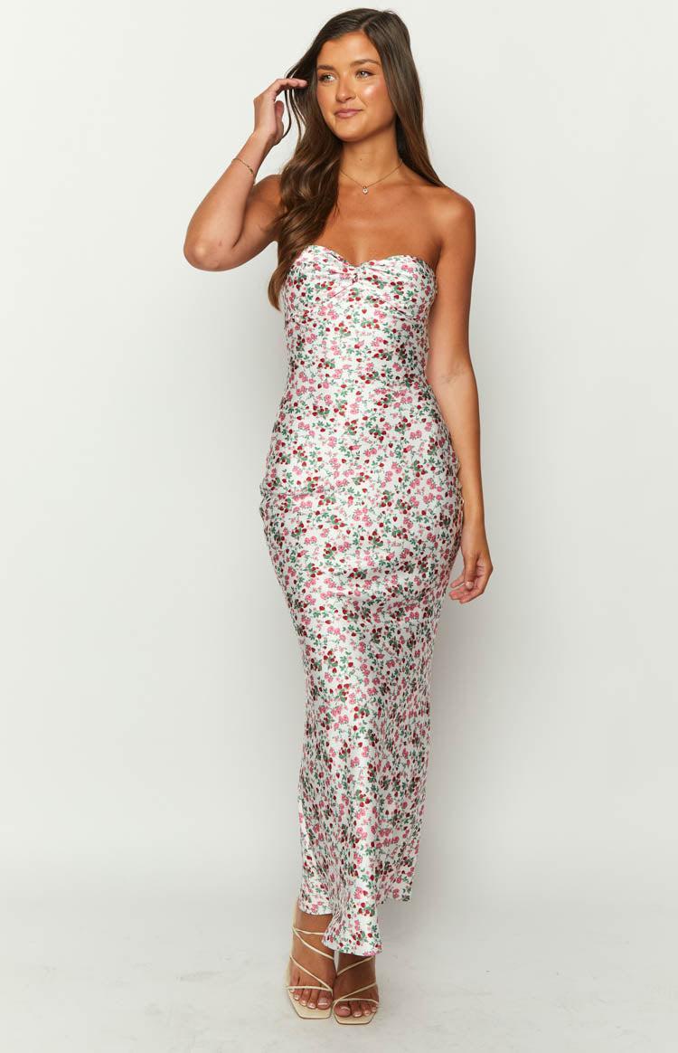 Abbie White Floral Maxi Formal Dress Product Image