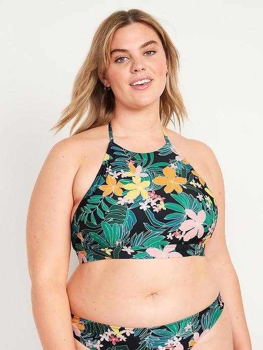 Printed Halter Cropped Swim Top Product Image