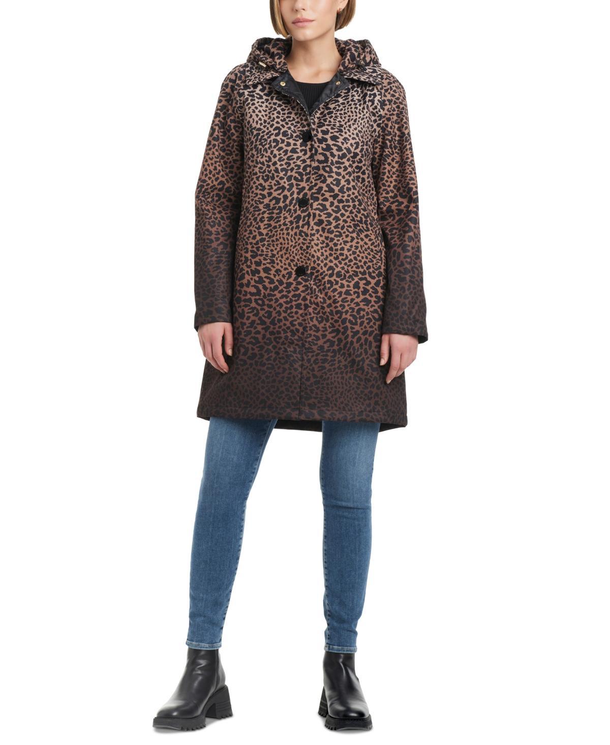 Kate Spade New York Womens Hooded Leopard-Print A-Line Raincoat Product Image