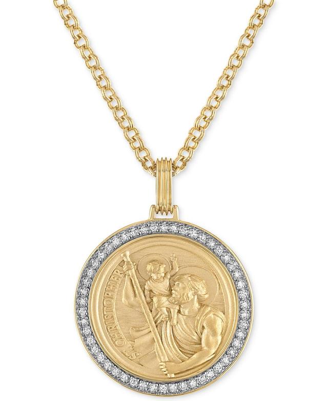 Esquire Mens Jewelry Diamond St. Christopher Medallion 22 Pendant Necklace (1/4 ct. t.w.) in 18k Gold-Plated Sterling Silver, Created for Macys Product Image