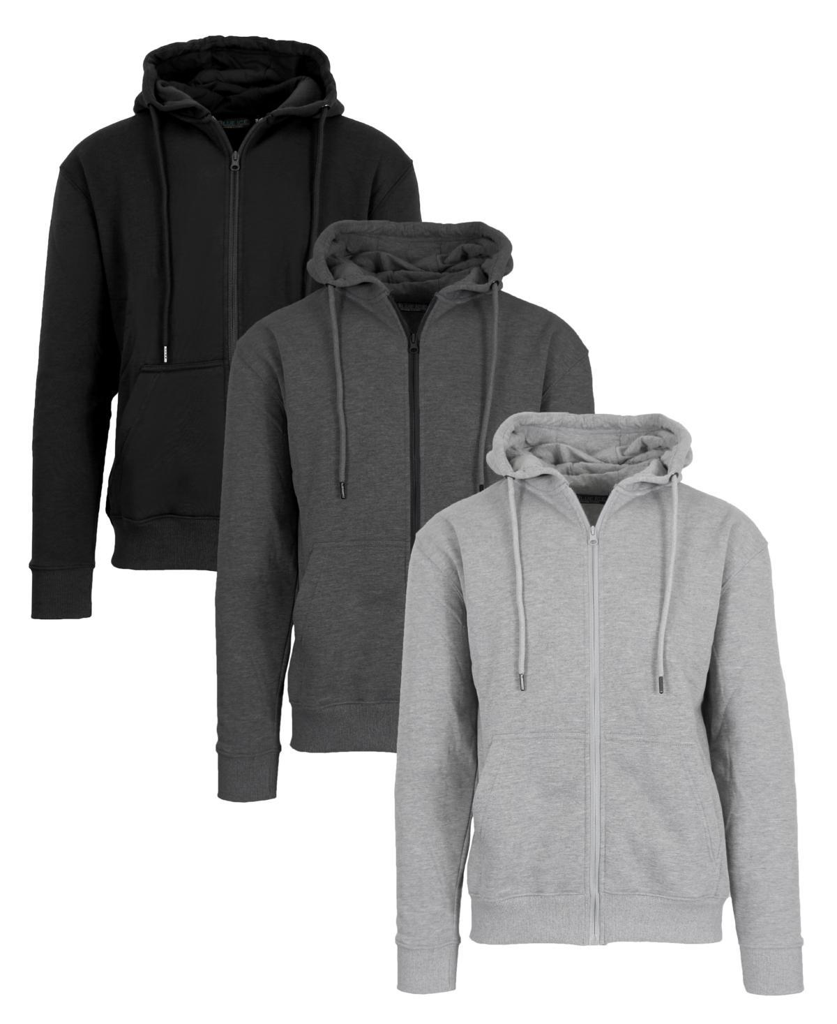 Blue Ice Mens Fleece-Lined Full-Zip Hoodie, Pack of 3 - Black, Olive Product Image