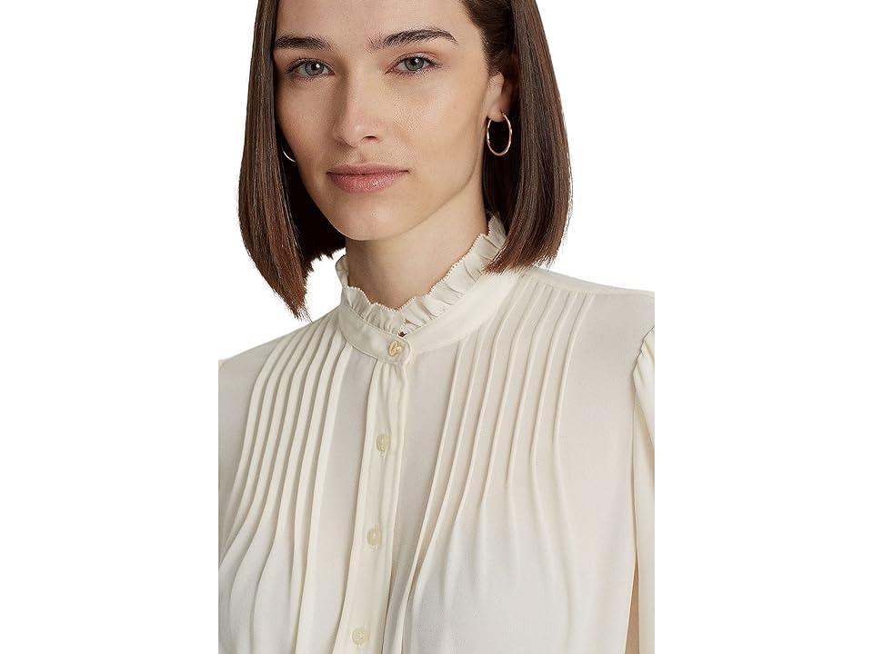 Lauren Ralph Lauren Petite Pleated Georgette Blouse (Mascarpone Cream) Women's Clothing Product Image