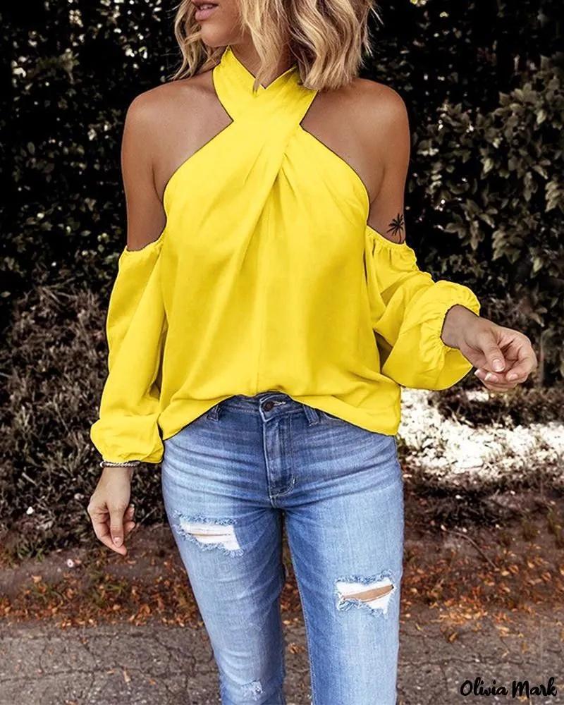 Olivia Mark – Halter Cold Shoulder Top with Crisscross Detail Product Image