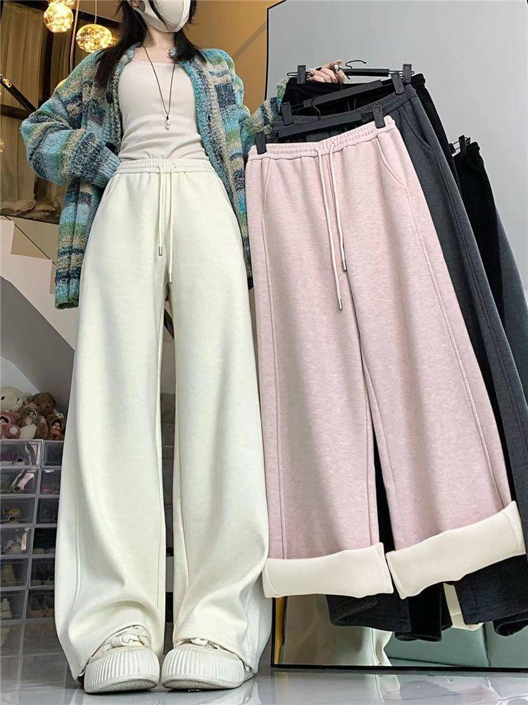 High Waist Plain Wide Leg Sweatpants Product Image