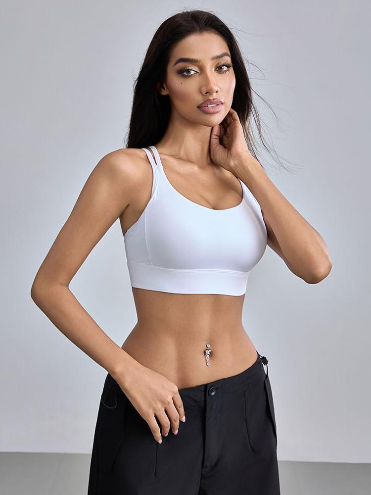 Spaghetti Strap Plain Sports Bra Product Image