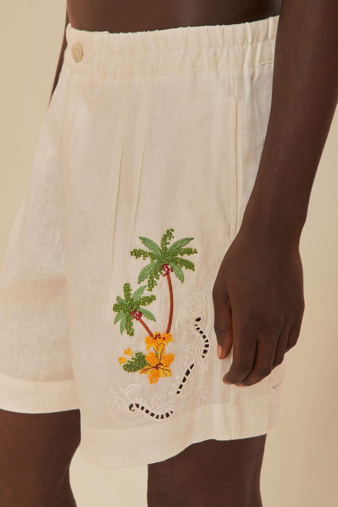 Tropical Destination Embroidered Euroflax™ Premium Linen Shorts Product Image