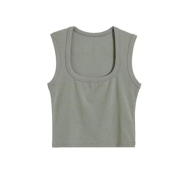 Square Neck Plain Crop Tank Top Product Image