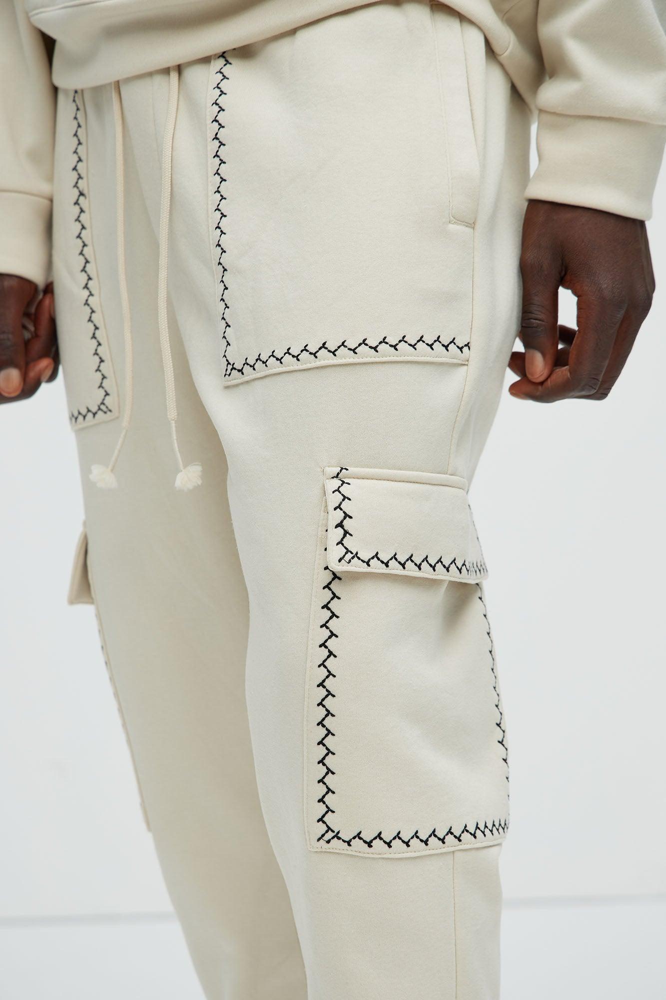 Casual Contrast Stitch Sweatpants - Off White Product Image