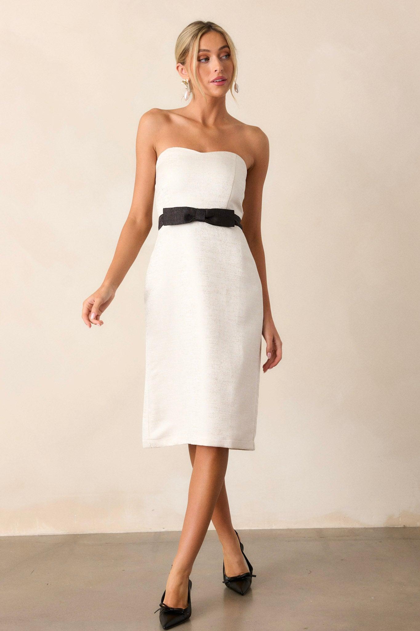 Whispers Of Paris Ivory Jacquard Strapless Midi Dress Product Image