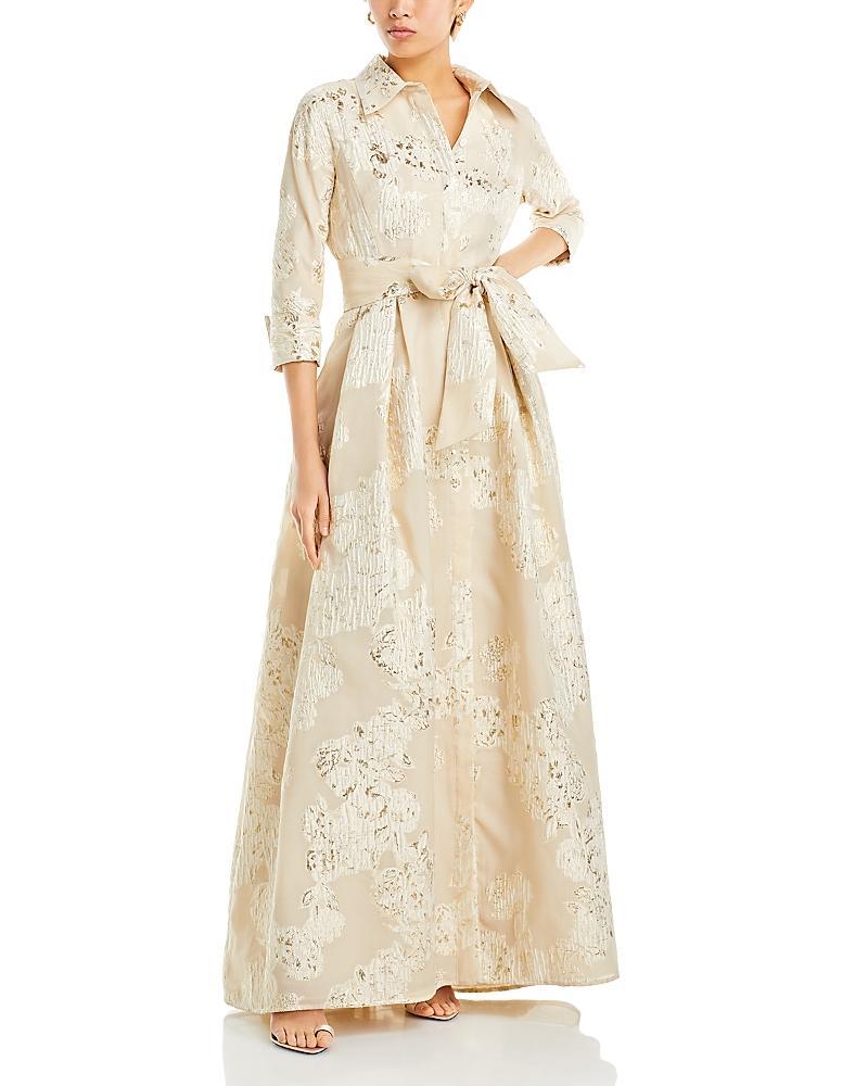 Womens Three-Quarter Sleeve Metallic Jacquard Shirt Waist Gown Product Image