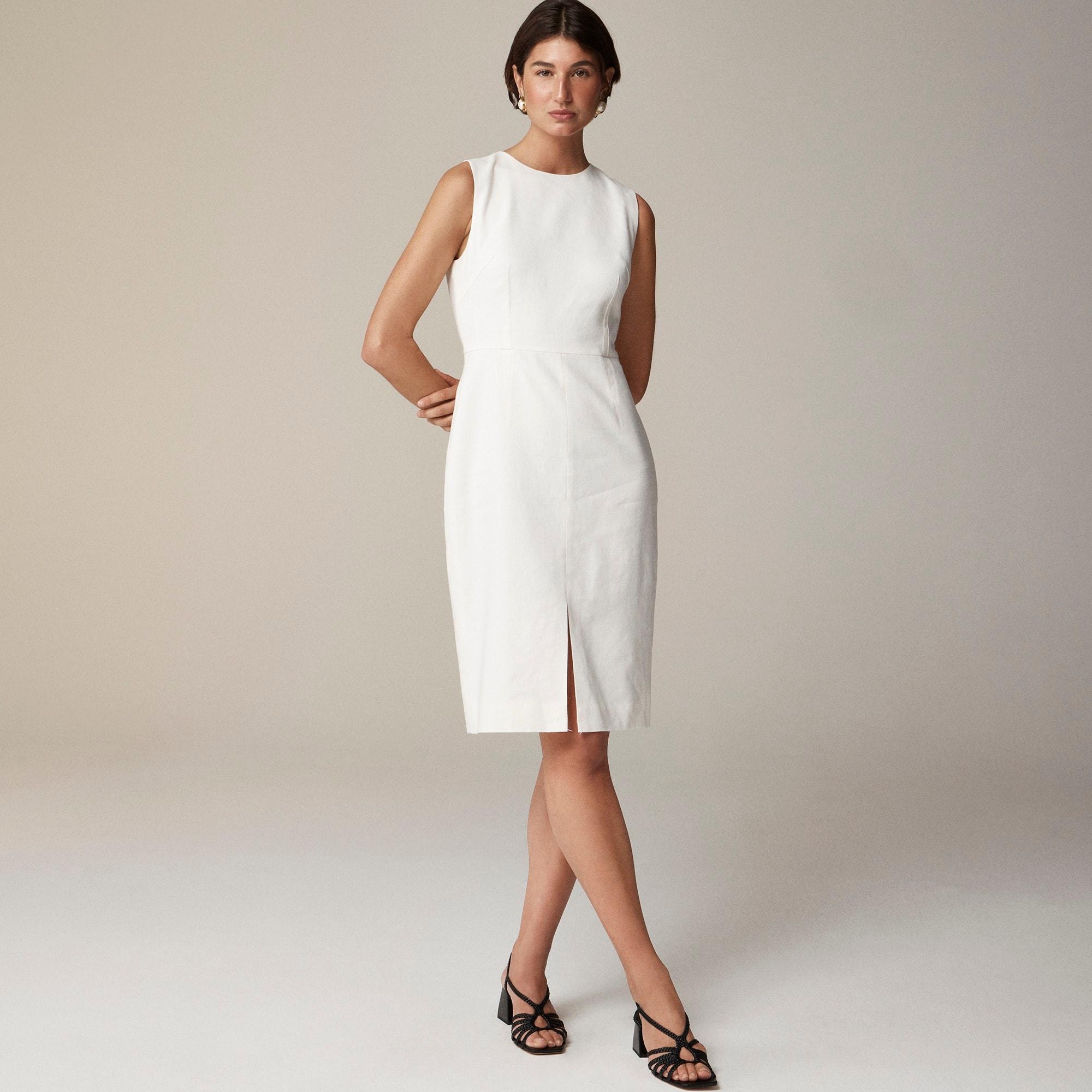 High-neck sheath dress in stretch linen blend product image