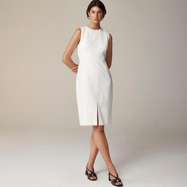 High-neck sheath dress in stretch linen blend Product Image