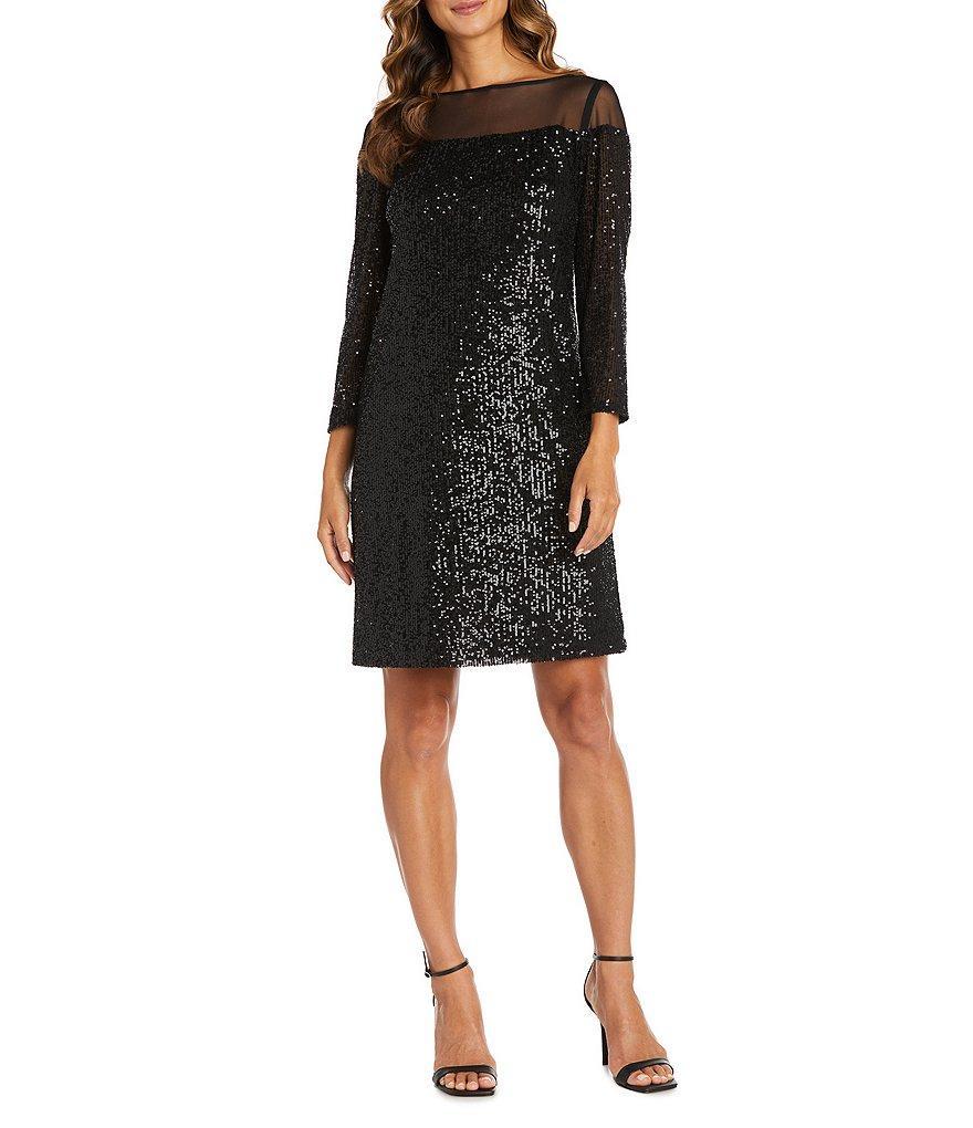 R & M Richards Allover Sequin Illusion Neck Sheath Dress Product Image