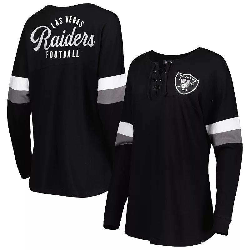 Womens New Era Black Las Vegas Raiders Athletic Varsity Lightweight Lace-Up Long Sleeve T-Shirt Product Image