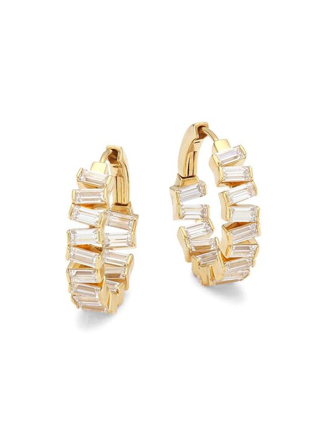 Womens Stacked 18K-Gold-Plated & Cubic Zirconia Medium Hoop Earrings Product Image