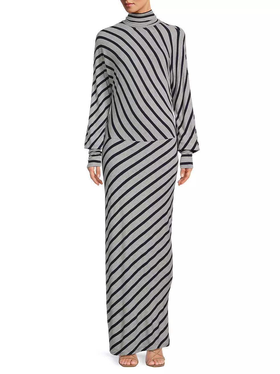 Stripe Knit Turtleneck Maxi Dress Product Image