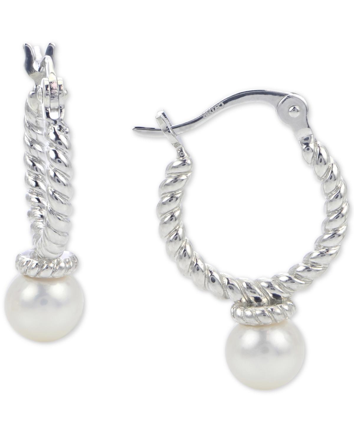 Cultured Freshwater Pearl (6mm) Twist Hoop Earrings in Sterling Silver Product Image