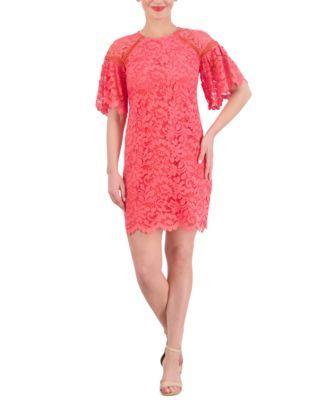 Women's Lace Flutter-Sleeve Shift Dress Product Image