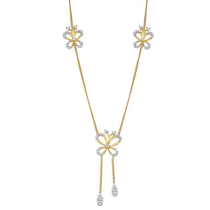 14k Gold Over Silver 3/8 Carat T.W. Diamond Butterfly Y Necklace, Womens Gold Tone Product Image