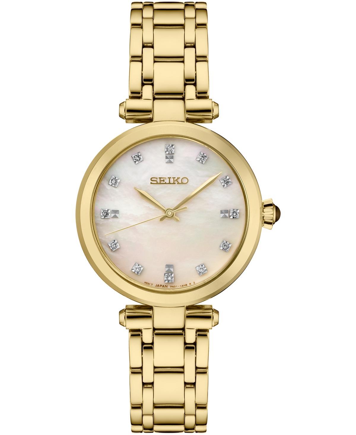 Seiko Womens Diamond (1/8 ct. t.w.) Gold-Tone Stainless Steel Bracelet Watch 30mm Product Image