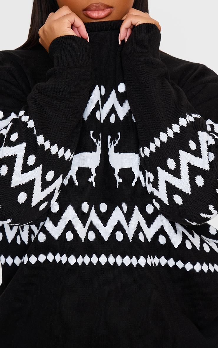 Plus Black Oversized Fairisle Panel Christmas Sweater Product Image