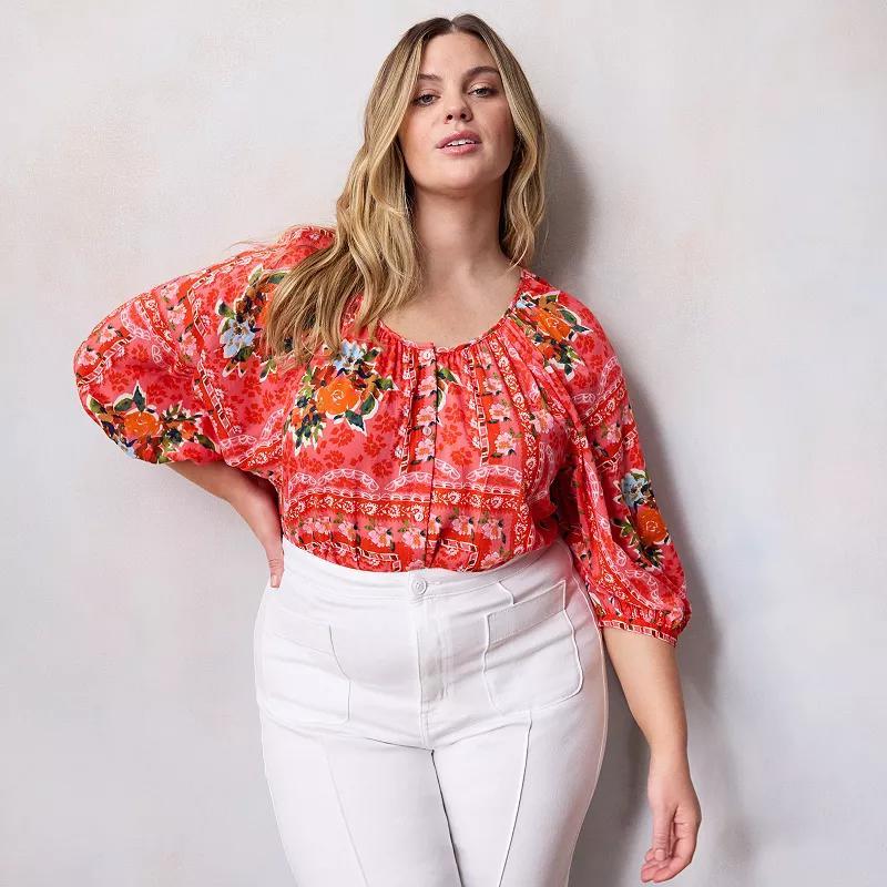 Plus Size LC Lauren Conrad Raglan Sleeve Button Front Shirt, Womens Product Image