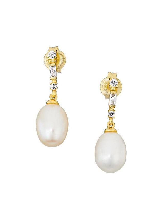 Womens 14K Gold-Plate, Cubic Zirconia & Pearl Drop Earrings Product Image