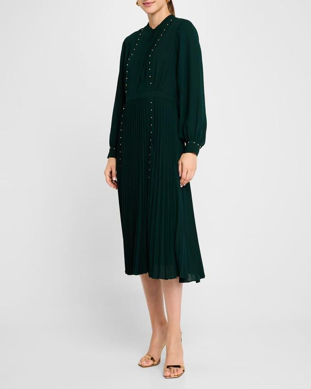 The Alania Pleated Bead-Embellished Midi Dress Product Image