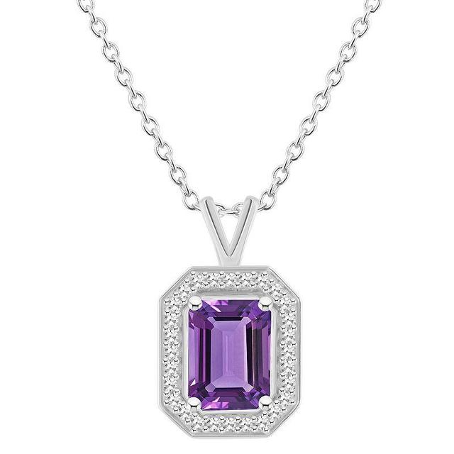 Macys Amethyst (1-3/5 ct. t.w.) and Diamond (1/7 ct. t.w.) Halo Pendant Necklace in Sterling Silver Product Image