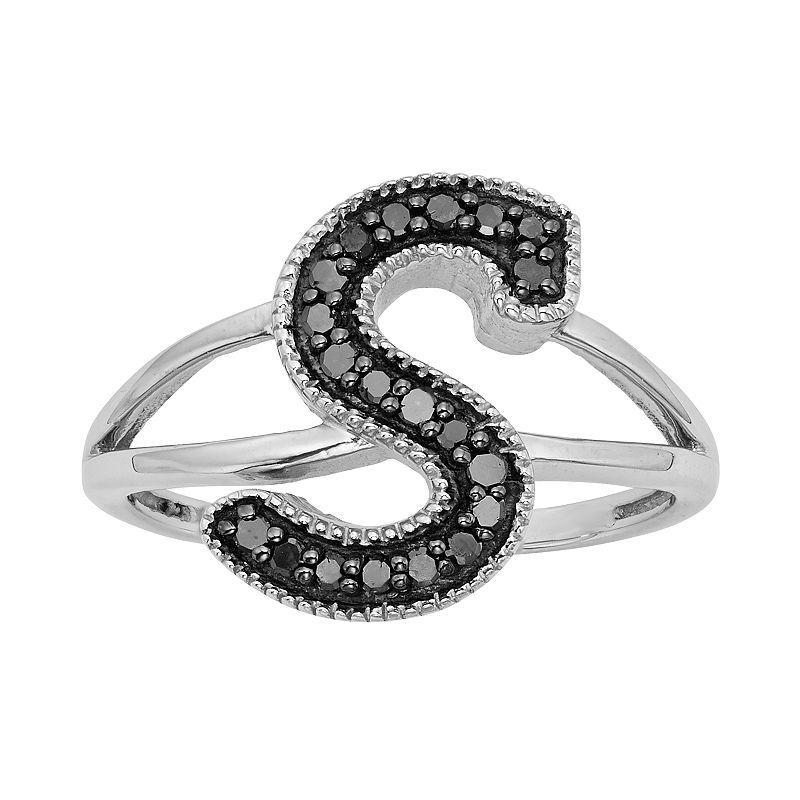 Jewelexcess Sterling Silver 1/4-ct. T.W. Black Diamond Initial Ring, Womens Product Image