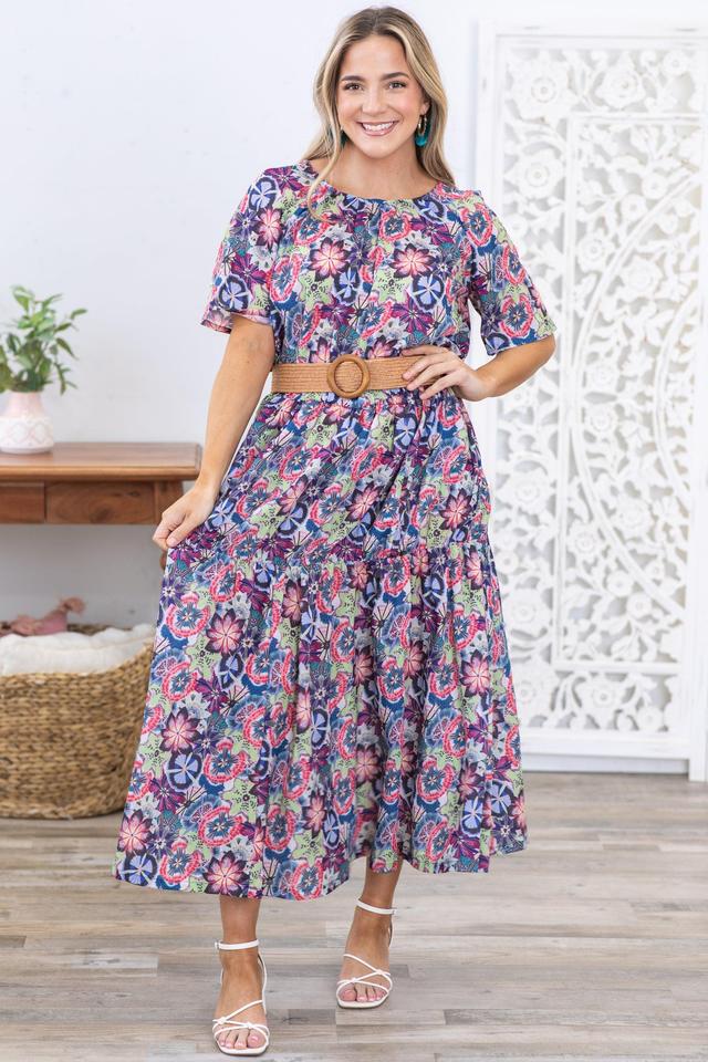 Green Floral Print Cotton Maxi Dress Product Image