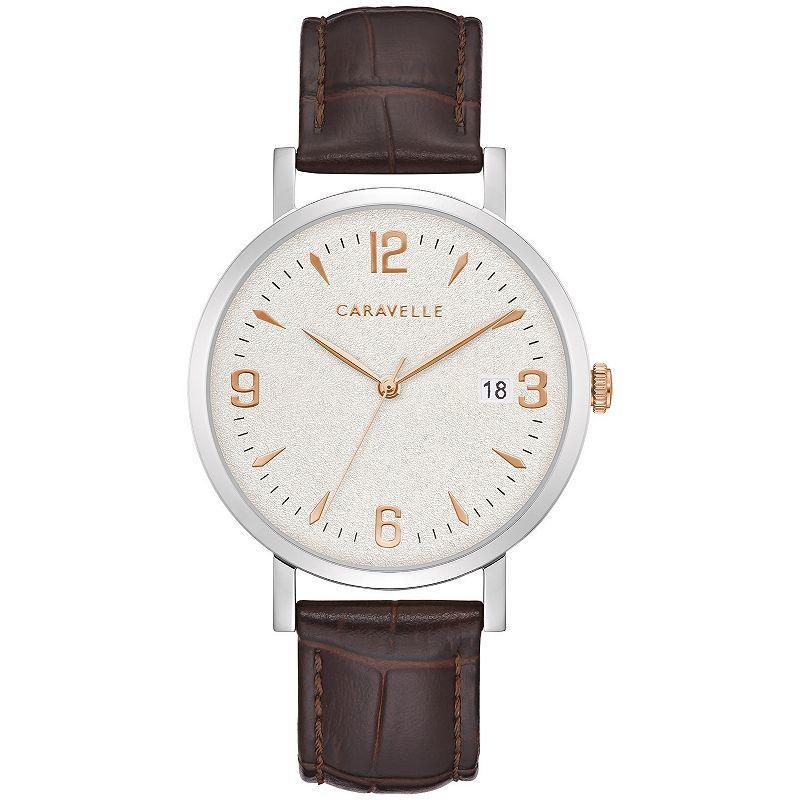 Caravelle by Bulova Mens Brown Leather Strap Watch with Silver Tone Dial - 44A118 Product Image