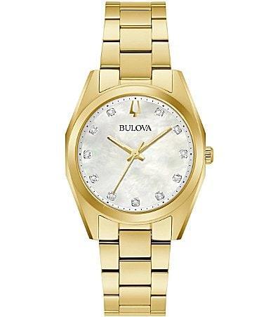 Bulova Womens Surveyor Diamond (1/20 ct. t.w. Stainless Steel Bracelet Watch 31mm - Gold-tone Product Image