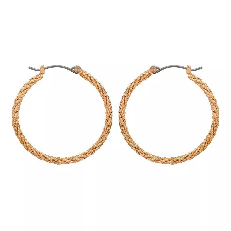 Emberly Gold Tone Textured Delicate Hoop Earrings, Womens Product Image