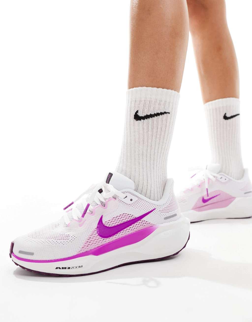 Nike Running Pegasus 41 sneakers in white and purple Product Image