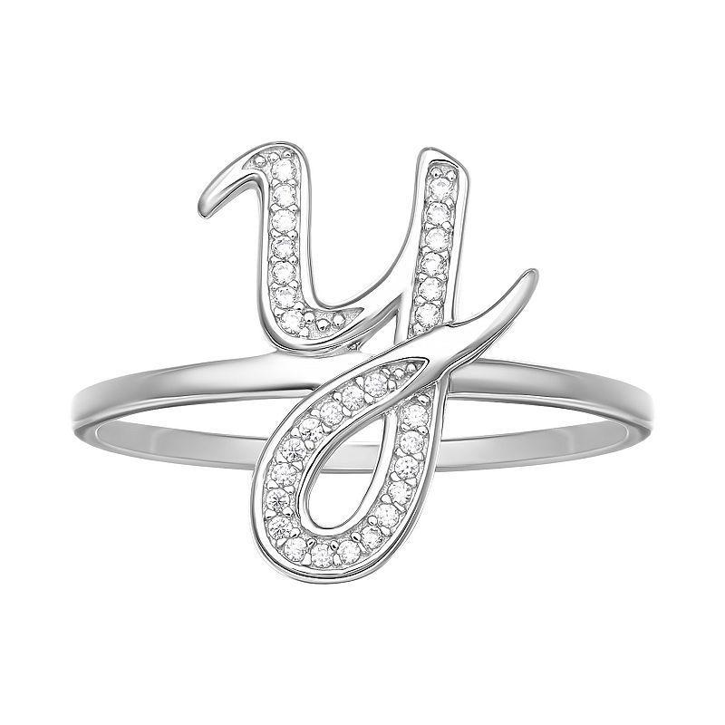 PRIMROSE Sterling Silver Cubic Zirconia Initial Ring, Womens Sterling Silver V Product Image