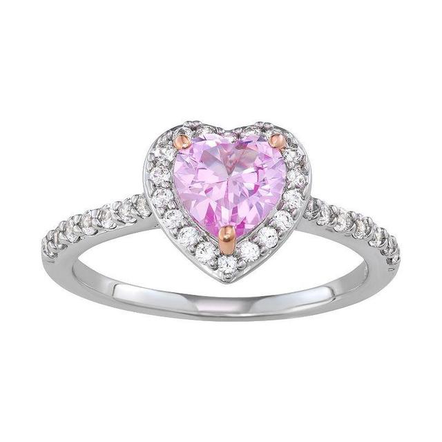 Sterling Silver Lab-Created Pink & White Sapphire Heart Ring, Womens Product Image