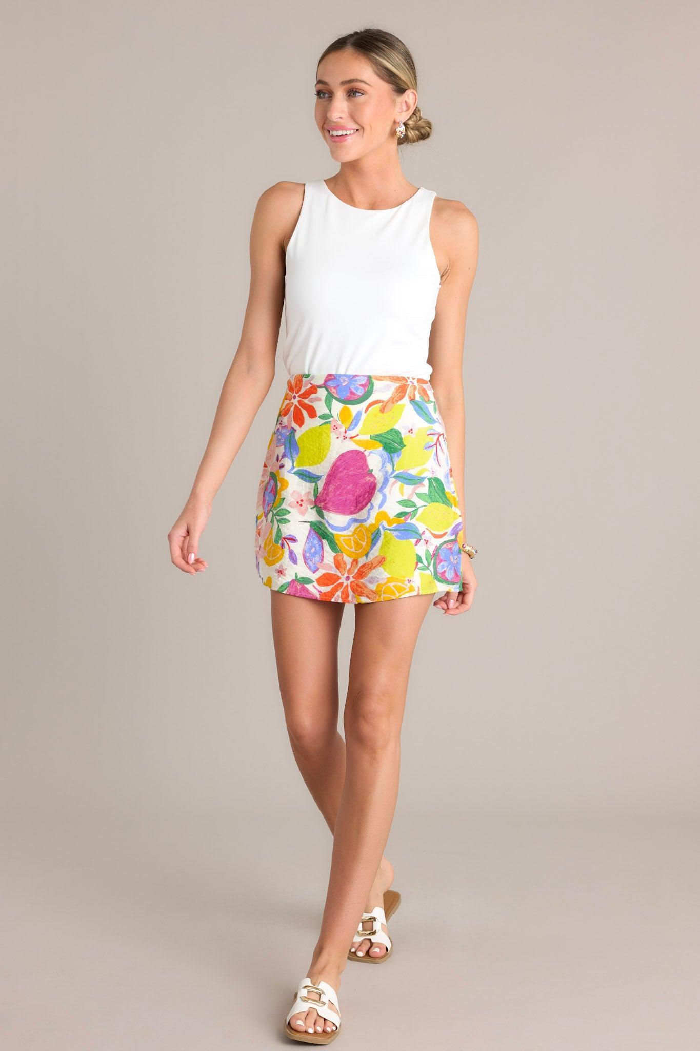 Lush Lavish Ivory Multi Floral Mini Skirt Product Image