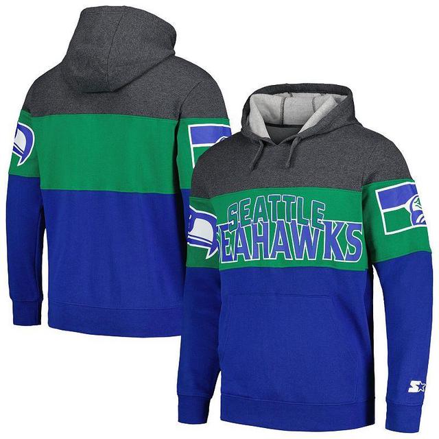 Mens Starter Royal/Heather Charcoal Seattle Seahawks Extreme Pullover Hoodie Product Image