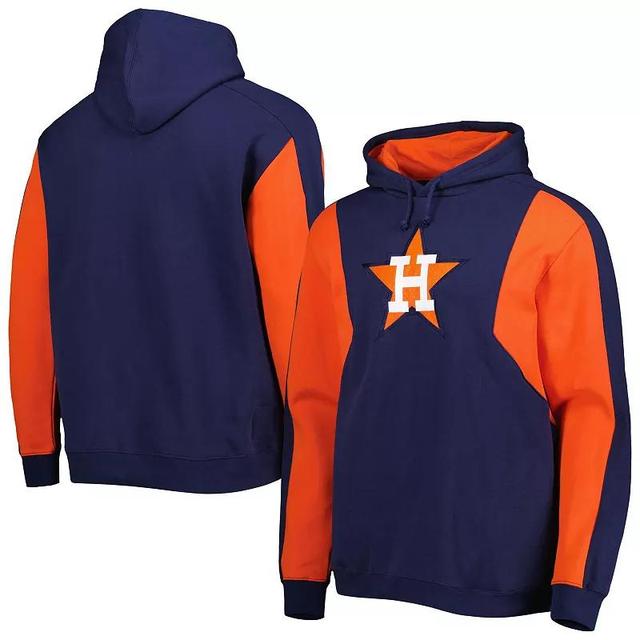 Mens Mitchell & Ness /Orange Houston Astros Colorblocked Fleece Pullover Hoodie Blue Product Image