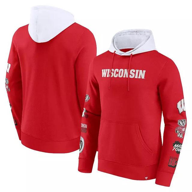 Mens Fanatics /White Wisconsin Badgers Color Block Badge Fleece Pullover Hoodie Product Image