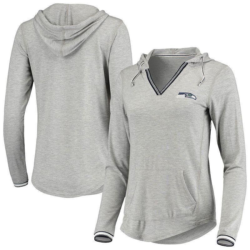 Womens Antigua Heathered Gray Seattle Seahawks Warm-Up Tri-Blend Hoodie Long Sleeve V-Neck T-Shirt Product Image