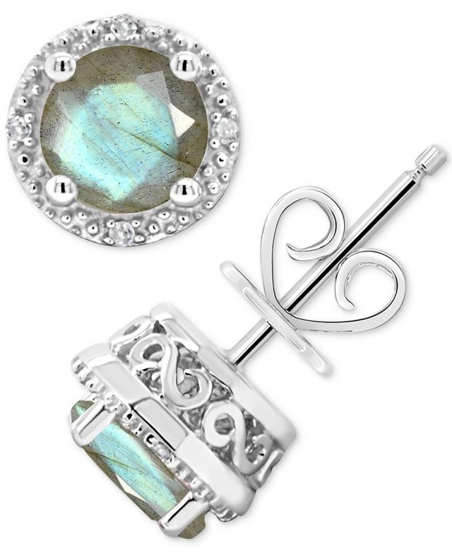 Cultured Freshwater Pearl & Diamond Accent Stud Earrings in Sterling Silver (Also in OnyxTurquoise) - Labradorite Product Image