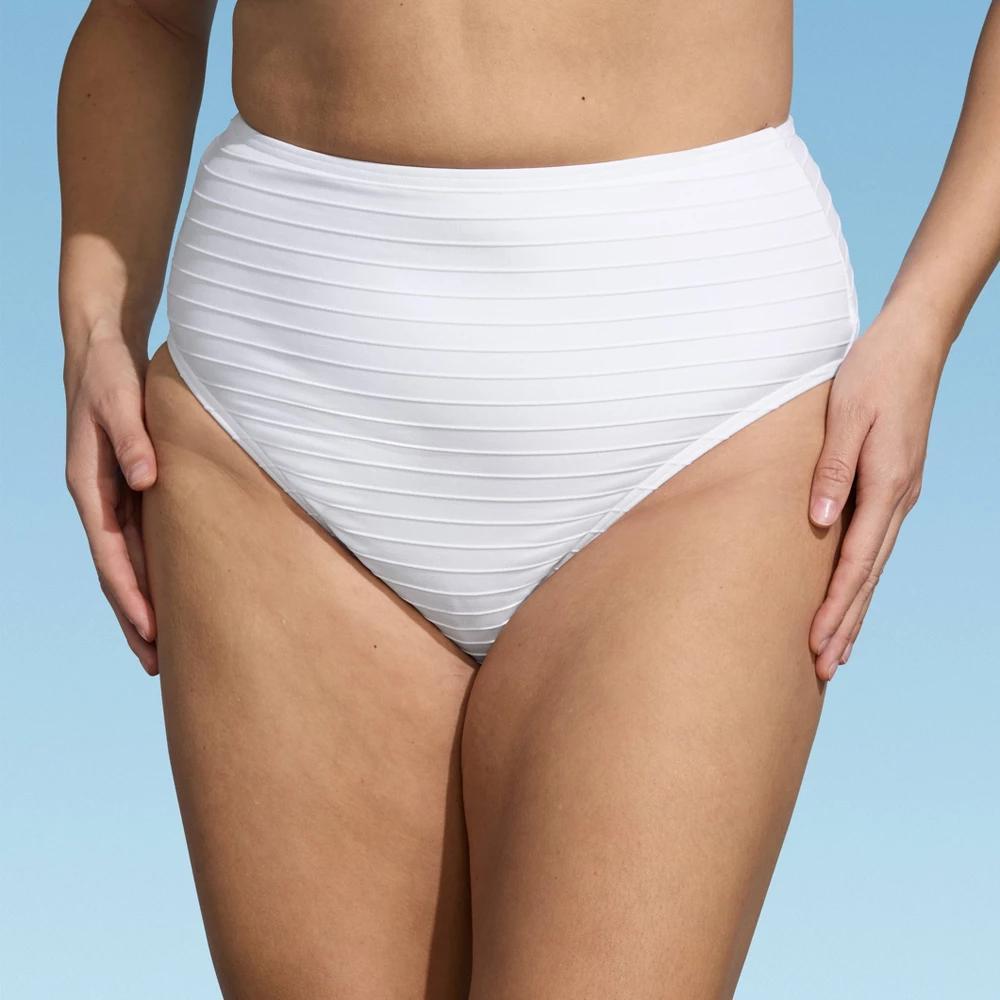 Lands End Womens Ribbed Smoothing High Waist Bikini Bottom - White Product Image