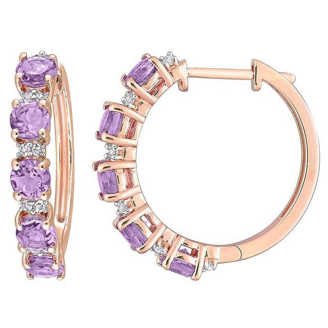 Stella Grace Rose Gold Tone Sterling Silver Amethyst & White Topaz Hoop Earrings, Womens, 18k Pink Plated Product Image