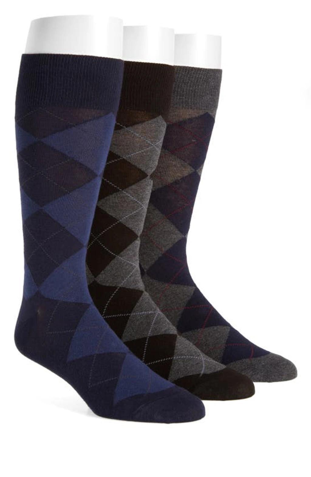 Argyle Dress Sock 3-pack In Grey, Navy, Black Product Image