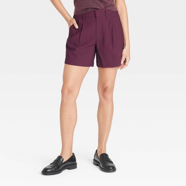 Womens High-Rise Pleat Front Shorts - A New Day Burgundy 2 Product Image