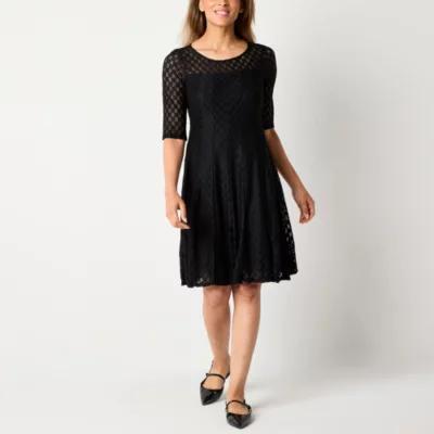 Rabbit Rabbit Rabbit Design Womens 3/4 Sleeve Lace Fit + Flare Dress Product Image