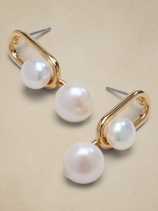 Oval Metal Pearl Drop Earrings Product Image