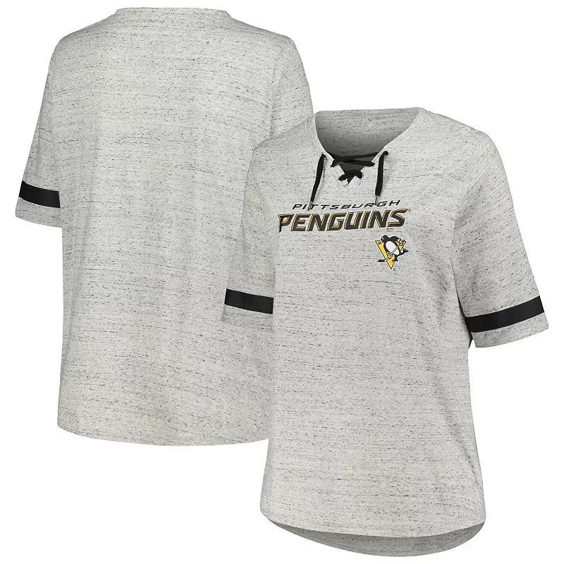 Womens Fanatics Branded Heather Gray Pittsburgh Penguins Plus Size Lace-Up T-Shirt Product Image